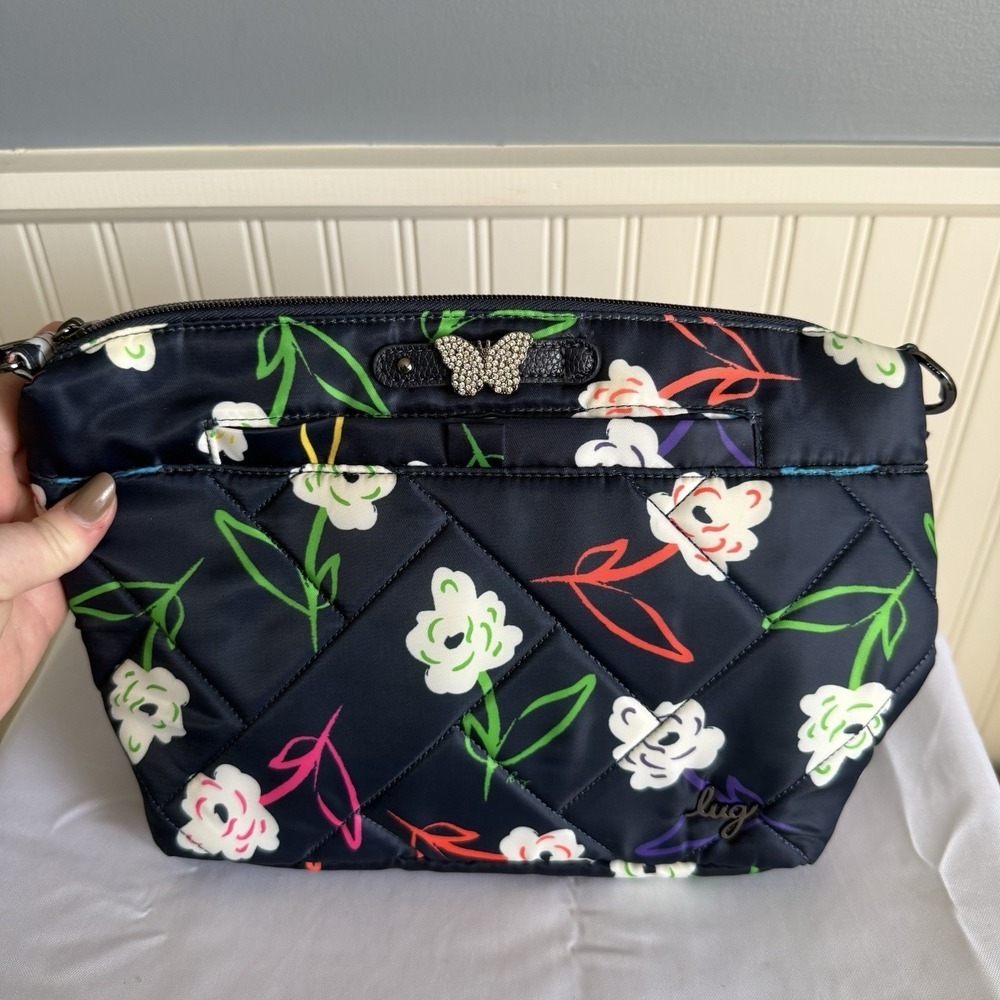 Lug FLare 2 Crossbody Shoulder Bag Purse Bright Floral Flower Navy Blue NWOT